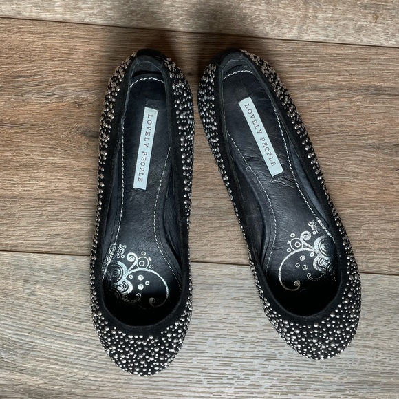 Lovely People Ballet Flats Shoes Size 7 Studded Sequins Black/Silver - Picture 1 of 7
